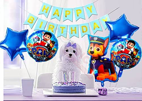 Image of Propsicle Paw-Ptrol Foil Balloon Pack of 5 with Happy Birthday Blue Fishtail Flags Pack of 1 Baby Birthday Party Supplies Item