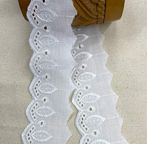 Miniatura 6 de AMORNPHAN 15 yardas de 2 pulgadas de ancho con ojales de algodón blanco con ribete de encaje, tela bordada floral, mantel, mantas, almohadas,