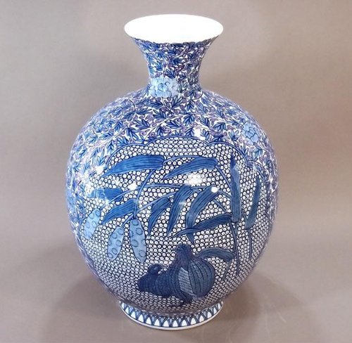 ☆値下げ！有田焼　網目　花瓶　壺　青　白　陶器　豪華！昭和レトロ Amazon.co.jp: 有田焼・伊万里焼｜花瓶陶器・飾り壺｜高級贈答品
