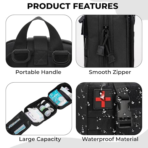 Image of Kraptick Medical Molle Pouch | Tactical First Aid Kit Bag | Military Emergency Medical Pouch | Waterproof & Durable Trauma Kit | Compact Molle Medic Bag for Outdoor, Camping & Survival (Black)
