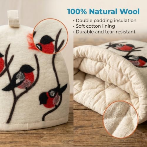 Image of Glaciart One Wool Teapot Cozy Kettle Cover | Dome Shaped Large Tea Cosy, Kettle or French Press | Handmade & Needle Felted from Natural Wool | Warms Up to 2 Hours | Great as Gift