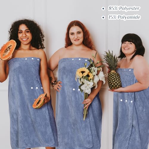 Image of Tigeen 2 Pcs Spa Wrap Towel Wrap for Women Spa Robe with Adjustable Closure Elastic Top Lightweight Wraps for Bath Shower (Blue,M)