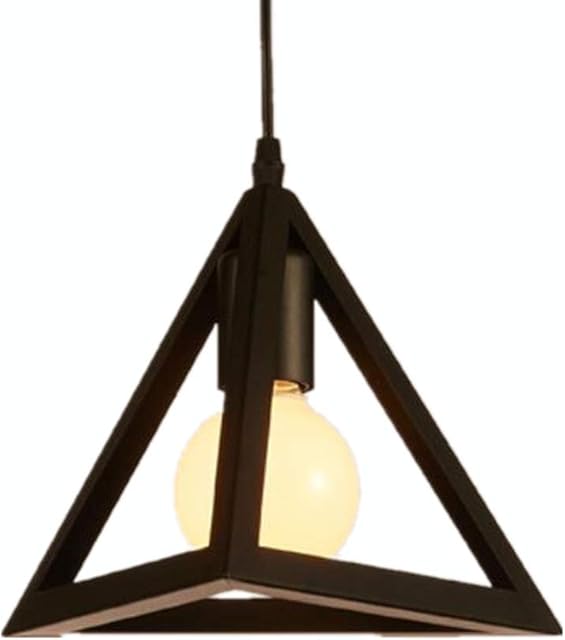 E27 European Minimalist Style Triangle Pendant Light Black Metal Art Deco Lampshade Vintage Industrial Hanging Lamp(Bulb not Included)