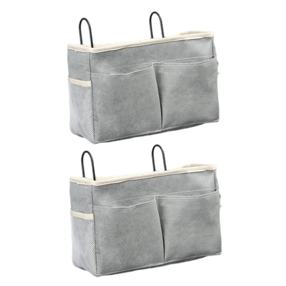 Panier de rangement de chevet suspendu en coton et lin gris - Lot de 2