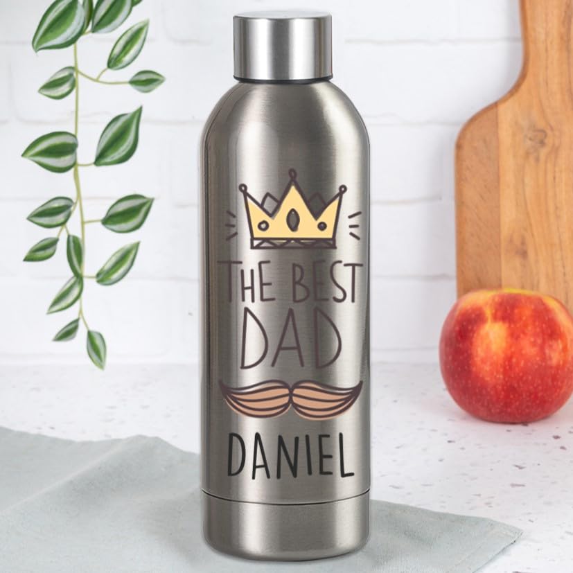 Wanapix Garrafa de água personalizada | Presente Dia do Pai | aço inoxidável, garrafa térmica, 800 ml, presente original para homem, The best dad