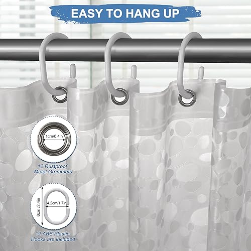 Funria EVA Shower Curtain Waterproof Bathroom Curtains with 12 Hooks for Wet Room Long Bath Curtains for Bathtubs and Shower Stall Translucent Shower Curtains 180 x 180CM (71 x 71 Inch) - Image 3