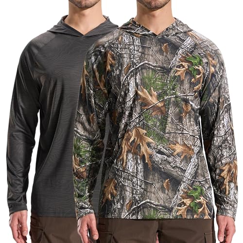 LOOGU Sun Hoodie UPF 50+ Shirts Long Sleeve Rash Guard Sun Shirts for Men Fishing Hiking Surfing Swimming Set a Small