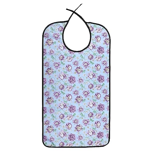 CACTIYE Baberos impermeables para adultos, paño de comer para personas mayores y discapacitados, protectores de ropa, Flor morada, Talla única