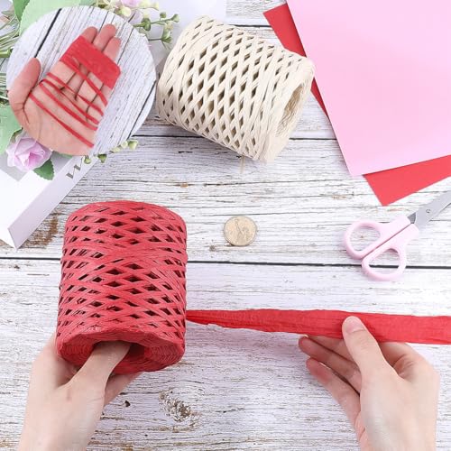 CRASPIRE 218 Yards Raffia Paper Ribbon for Wrapping Ribbon Indian Red Packing Ribbon Raffia Twine String Packing Paper Twine for Christmas Wrapping DIY Craft - Image 3