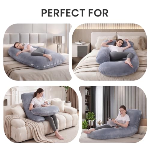 Image of Jcickt Pregnancy Pillow for Sleeping,59 inch Maternity Pillow with Removable Washable Cover,U-Shaped Velvet Full Body Pregnant Pillow -Support for Backs,Legs, Belly, HIPS, Improve Sleep-Gray