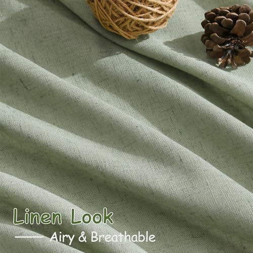 Image of Nanspringt Light Sage Linen Semi Sheer Curtains 80 Inch Length for Living Room Lightweight Door Drapes 2 Panels Set for Bedroom Light Filtering Back Tab Rod Pocket Curtain Protect Privacy 52x80