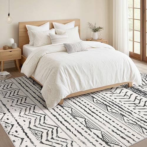 Nakagishi Black Rug Living Room 5X7: Washable Boho Large Neutral Soft Rug Modern Stain Resistant Moroccan Indoor Non-Slip Carpet for Bedroom Kids Playroom Office Dining Room Classroom Dorm