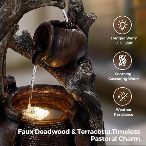 Image of Jocoevol 32 inch H Outdoor Water Fountain, 2-Tiers Clay Pot Waterfall Fountain
