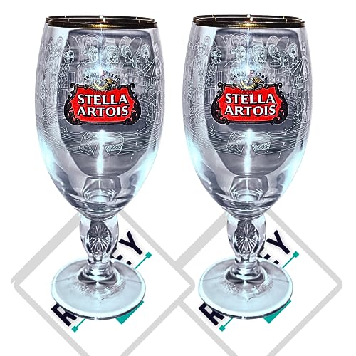 Roxley X 2 Stella Uganda - Vaso de media pinta con borde dorado, 33 cl