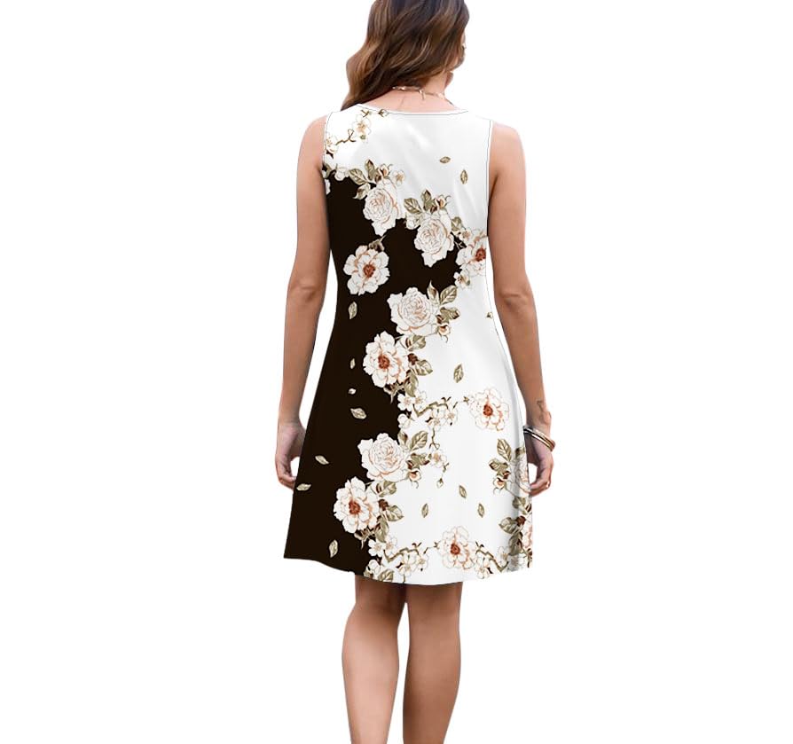 Vintage Floral Printed Summer A-Line Elegant Dresses Womens Beach Sundress Ladies Casual Boho Tank Dress4