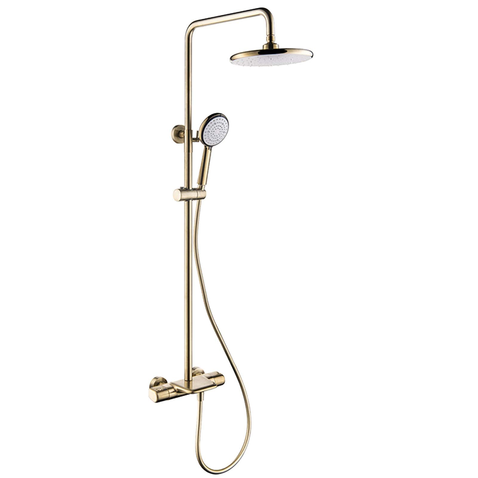 AYCDL Thermostatic Shower Faucet Set Brushed Gold, 8 Inch Rain Shower Head with Hand Shower Set, Wall Mount Waterfall Bathtub Rain Shower Faucet