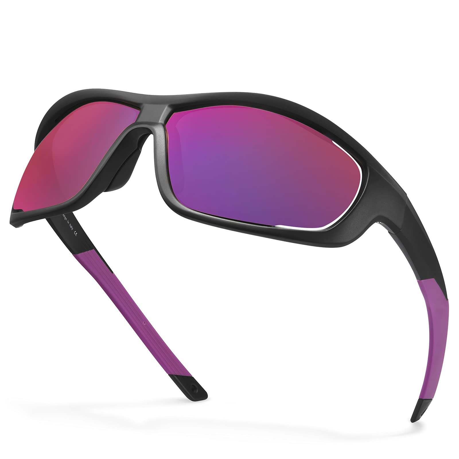 Carfia Driving Polarized Sports Sunglasses for Men and Women TR90 Lightweight Cool Frame GRAFF, Purple and Pink Lens, One size