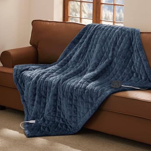 Image of Bedsure Quilted Heated Throw Blanket, Warm Filled Electric Blanket, Blue
