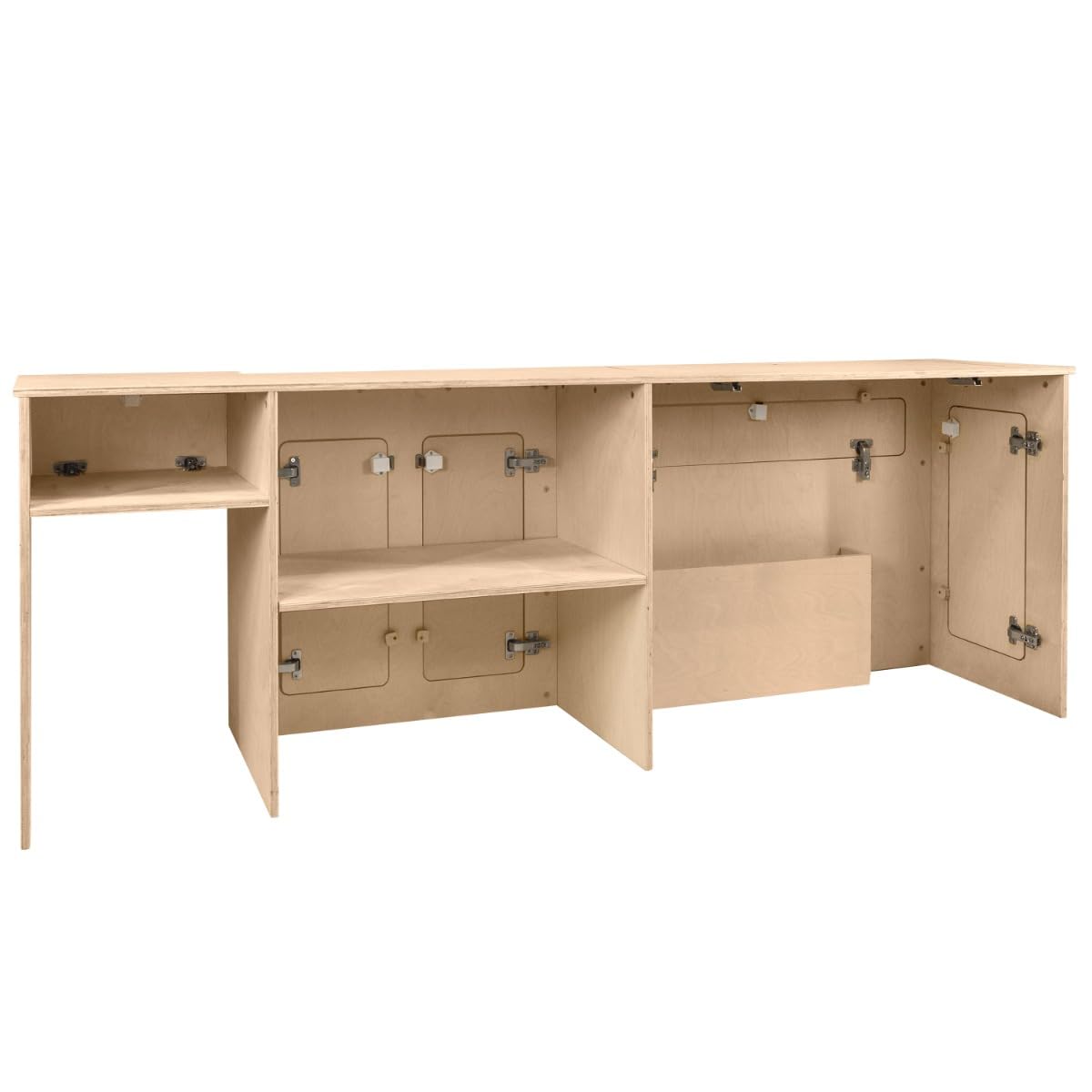Monster Shop Cucina Van Multifunzionale in Betulla 15mm per Camper VW T5/T6 & Campervan - Ampia Area Lavoro, Tavolo Ribaltabile, Vani Portaoggetti, Spazio per Frigorifero