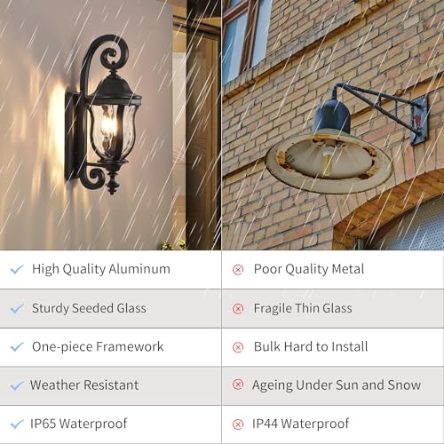 Image of Black Exterior Wall Sconces, 28 inch H Large Outdoor Wall Light Fixtures