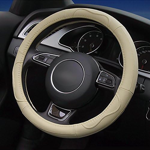 LOCEN Genuine Leather Car steering Wheel Cover - B STYLE - Beige (Outer Diameter 35CM-36CM)