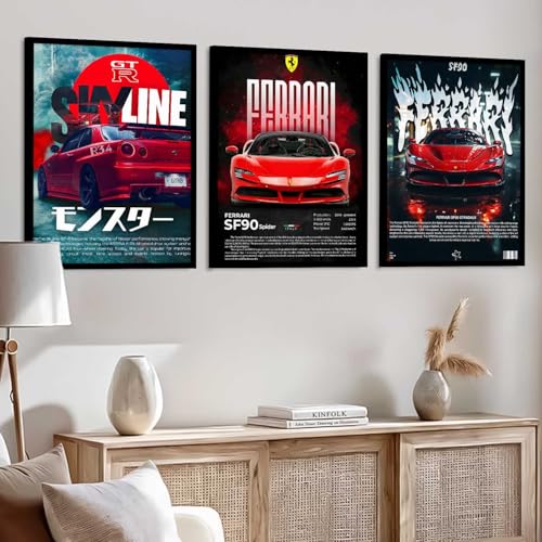 Image of kotart Big Sports Car Framed Posters Gift Items for Boys Room Wall Decoration Bedroom Living Room Office Studio Decor | Car Poster Frame for Wall Decor Set Of 3 Size (10 X 13 inch)