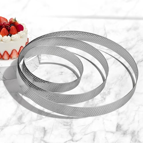 Teokantz 3 Pièces Ø 10/15/20 cm Cercle à Pâtisserie, Cercle à Tarte Perforé en 430 Acier Inoxydable, Moule à Tartes Pâtisseries Gâteaux Pizzas Muffins