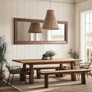 Rustic farmhouse full length mirror 64x21 wood frame floor mirror with stand free standing mirror leaning or hanging full body mirror tempered glass long mirror for bedroom living room brown  urban country home decor
