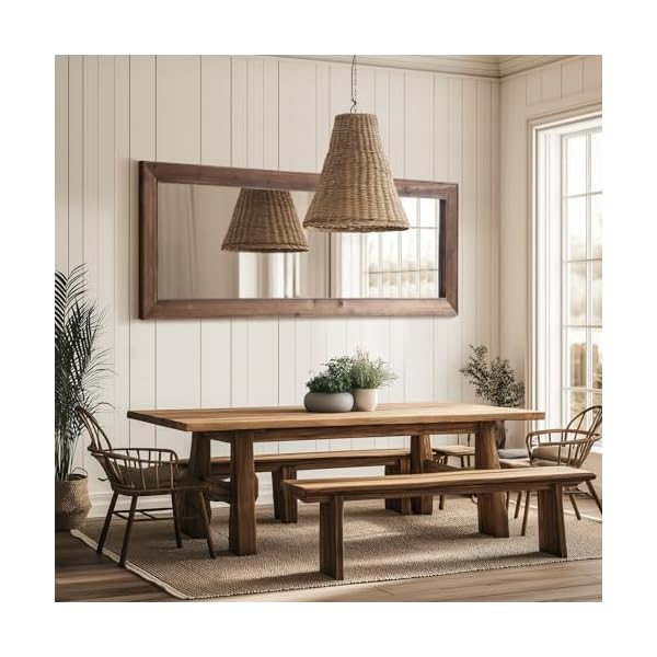 Rustic farmhouse full length mirror 64x21 wood frame floor mirror with stand free standing mirror leaning or hanging full body mirror tempered glass long mirror for bedroom living room brown  urban country home decor