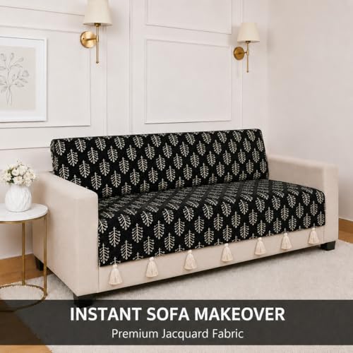 Image of STITCHNEST 'Nomad Weave Collection' 2 Seater Sofa Cover - Full Coverage| Elegant Jacquard Fabric, Decorative Tassels, Washable & Durable for Modern Living2