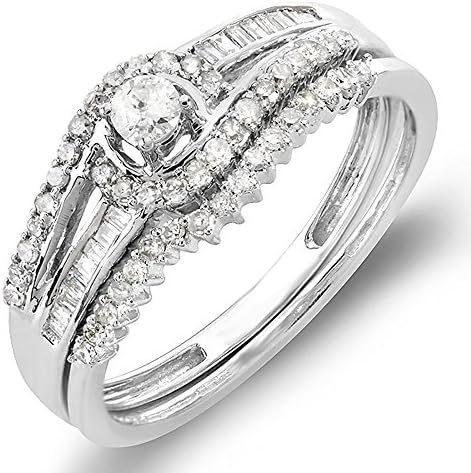 Dazzlingrock Collection 0.50 Cttw 10k Round & Baguette Diamond Wo...