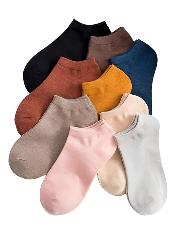 Women's Ankle Socks, Multicolour Solid Low Cut, Pack of 5-image-7