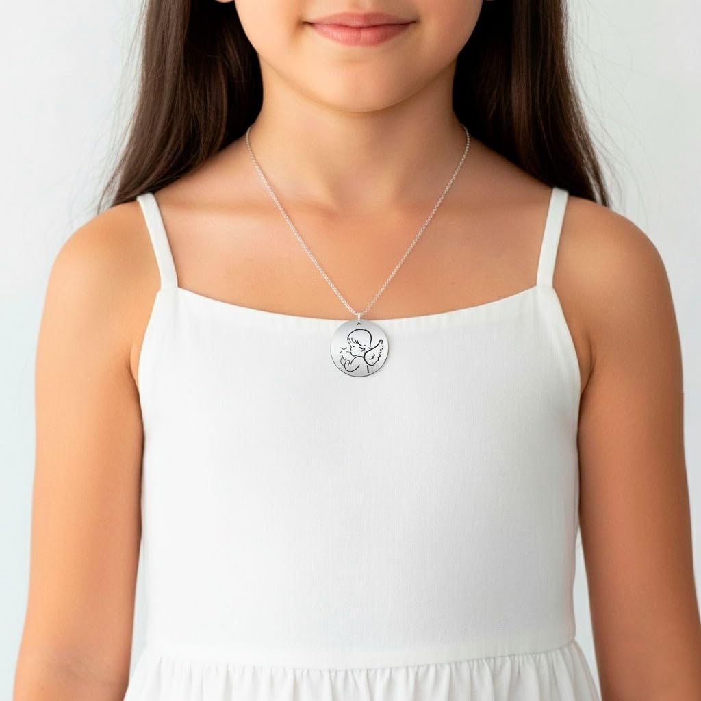 Medalla de Comunión de Plata para Niña con Imagen de Angelito – Regalo Perfecto Comunión (Angelito)