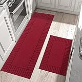 BEQHAUSE-Non-Slip-Kitchen-Mats-for-Floor [2PCS],Kitchen Mats,Machine Washable Red Kitchen Rugs,Polyp