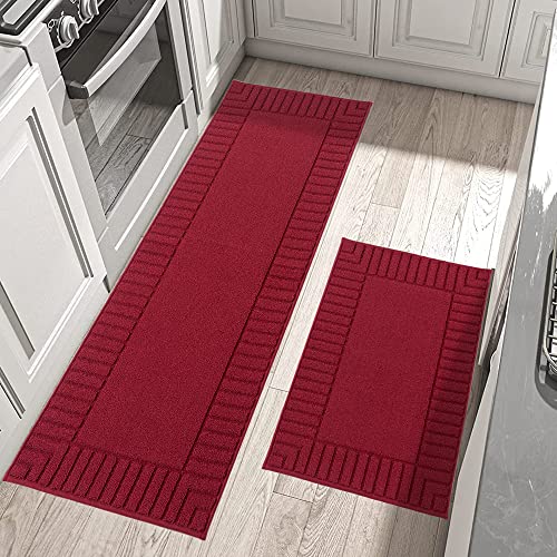 Beqhause-Non-Slip-Kitchen-Mats-For-Floor [2Pcs],Kitchen Mats,Machine Washable Red Kitchen Rugs,Polypropylene Kitchen Floor Mat With Tpr Backing 24X35Inch/24X60Inch #TOP24
