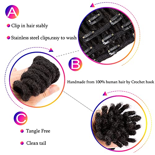 Teresa Dreadlocks Afro kinky Curly 100% Real Human Hair Clip In Dreadlocks Extensions Clip Ins Dreads Locs (10 Inch, 2 clips)