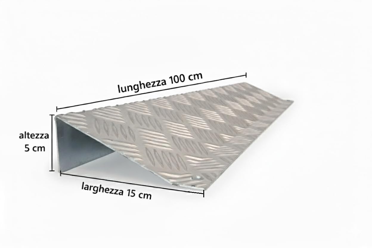 Rampa in ALLUMINIO MANDORLATO - Resistente Fino a 200 Kg - Trasporto Facile (l 15 cm x H 5 cm x L 100 cm)