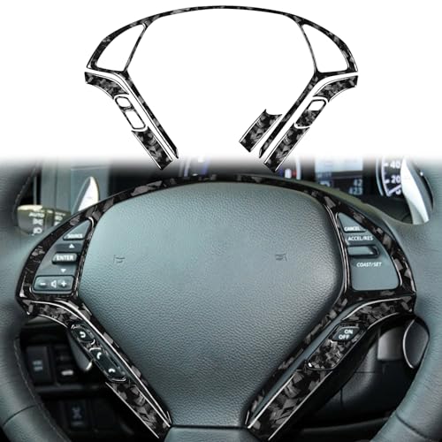 UOADA 8pcs Forged Carbon Fiber Dashboard Steering Button Control Frame Cover Trim Compatible with Infinit G37 2008-2013 G35 2007 2008 G25 2011 2012 Q60 2014 2015 Coupe Sedan.