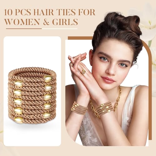 Image of FORENEE Hair Ties No Damage(10PCS) - Ponytail Holders - Elastic Hair Ties for Thick Hair - Braided Hair Bands for Women Girls's Hair - Khaki