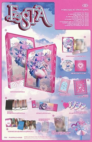 PURPLE KISS FESTA 1st Single Album Standard Version Mini CD+96p PhotoBook+1p Lyrics Pop-Up Card+1p Polaroid+1ea Ticket+1p Hologram Card+2p PhotoCard+1ea Frame