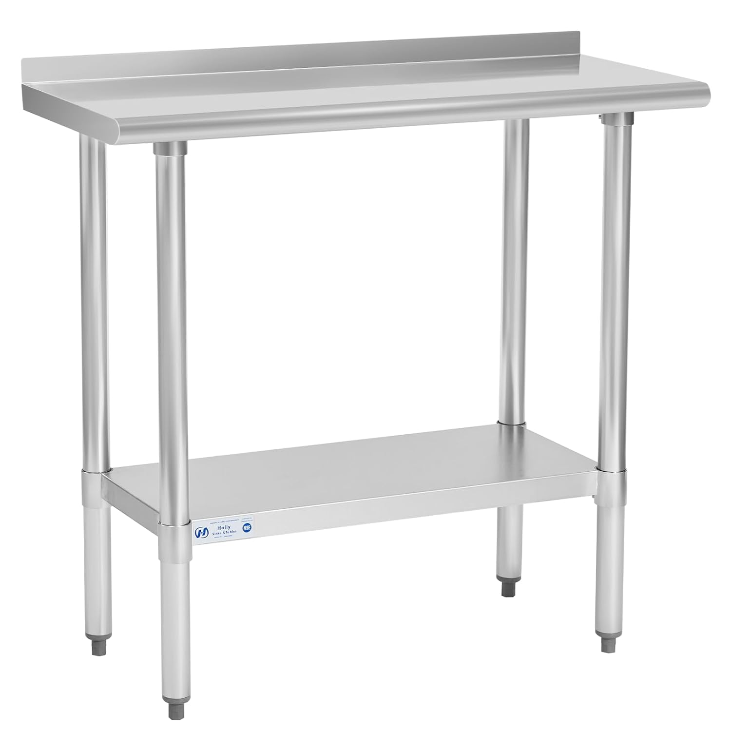 Hally Stainless Steel Table for Prep & Work 18 x 36 Inches, NSF Commercial Heavy Duty Table with Undershelf and Backsplash for Restaurant, Home and