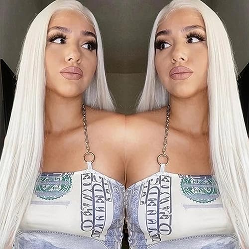 Mscathy Platinum Blonde #60 Colored Straight Hair Frontal Wig13X4 Human Hair Wig HD Lace Front Breathable Hair Pre Plucked HD Transparent 150% Density Lace Front Wigs Human Hair for Women 28 Inch