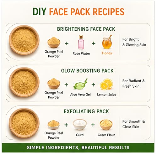 Image of Orange Peel Powder 250g | 100% Pure Orange Peel Powder | Vitamin C Rich Herbal Face Pack for Skin Brightening, Glowing Skin & Tan Removal | Natural Exfoliator | No Additives, Cruelty Free