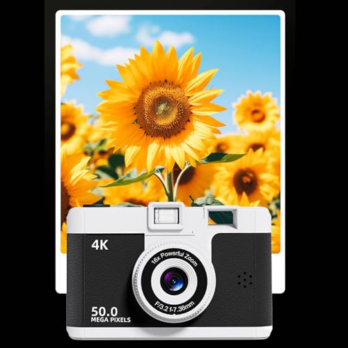 ヴィンテージデジタルカメラ、1080P 50MP オートフォーカスフロントリアデュアルレンズ CCD Vlogging ビデオカメラ 8X ズームフィルター付き 2.4 インチ画面コンパクトトラベルカメラ 10 代の初心者向け (黒)