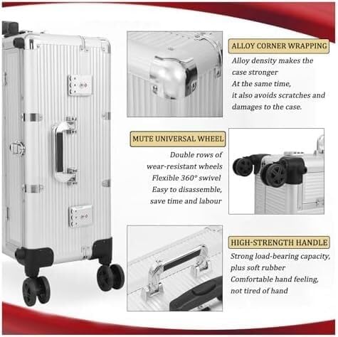 Miniatura 5 de Maletín De Maquillaje Con Ruedas, Espejo Y Luces. Maletín Grande para Maquilladores Profesionales, Esteticistas Y Técnicos De Uñas. Color Plata. 22