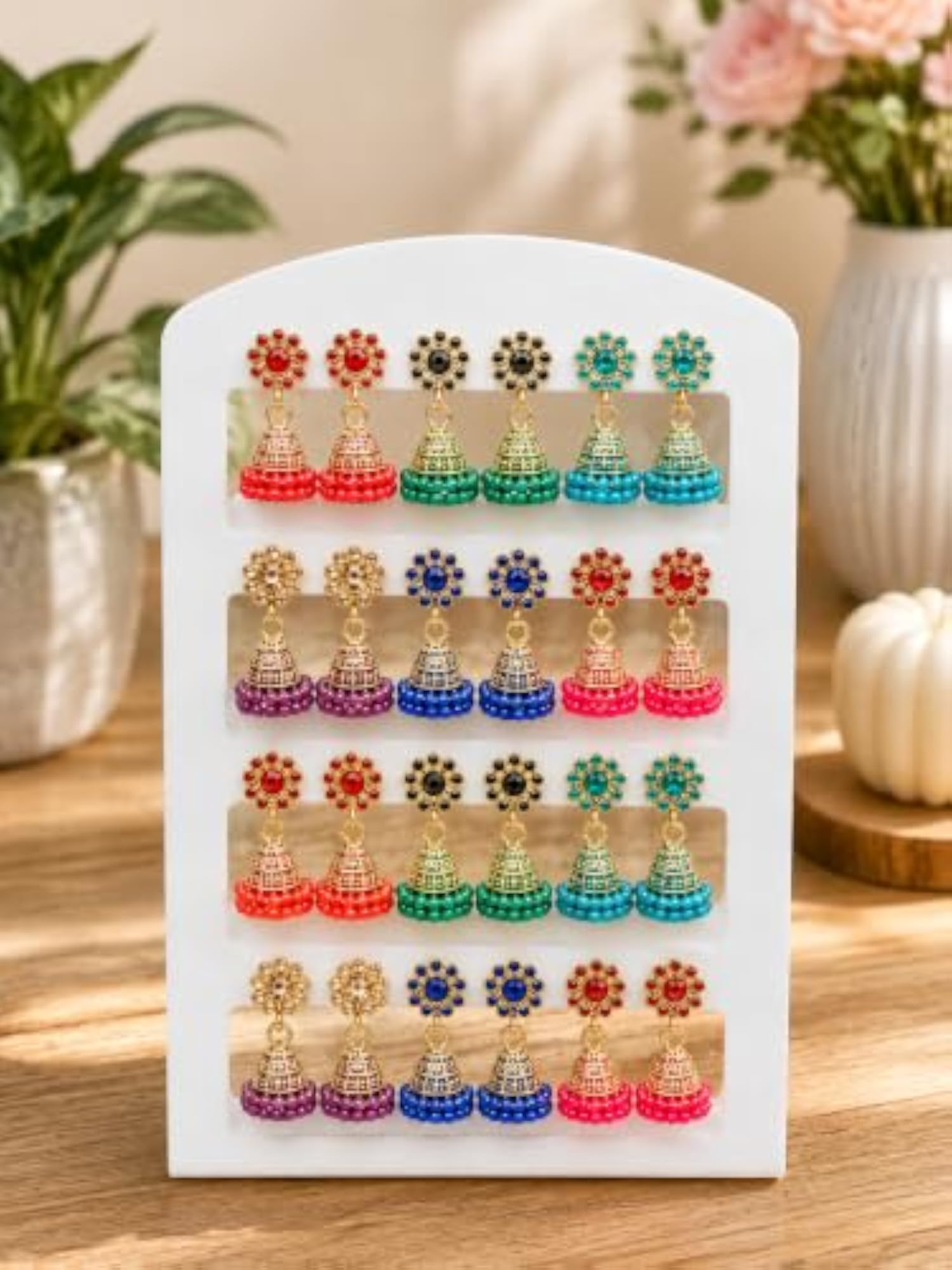 Traditional Jhumka Earrings Combo Set with Multicolor Beads