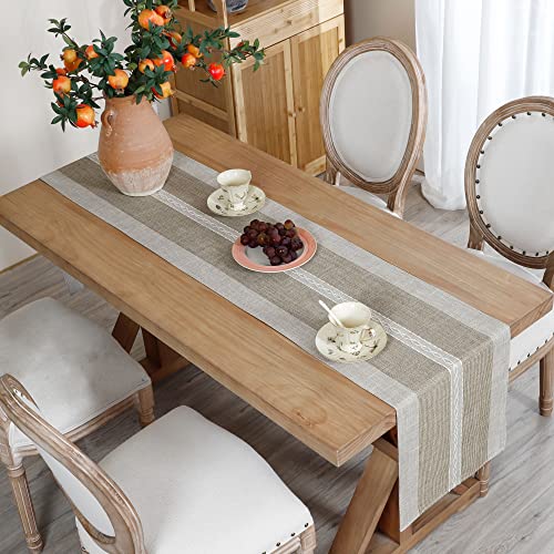 Farmhouse Braided Striped Table Runner Rustic Embroidery Coffee Table Runners for Decorations Weddings Holiday Brown 13x48inch - Image 4