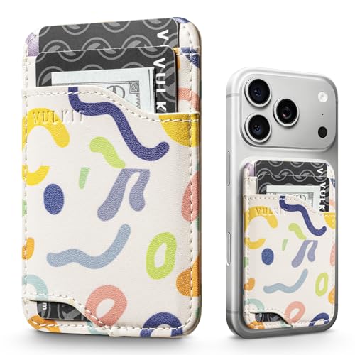 VULKIT Card Holder for Phone Stick on Leather Adhesive Colored Lines Design Phone Wallet RFID Blocking Sticky Credit Card Holder Back of Smartphones