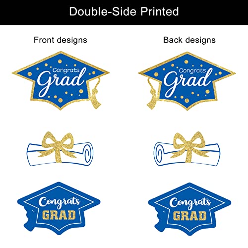 Image of party greeting 2026 Graduation Decorations Set of 24 Class of 2026 Table Decor Congrats Grad Party Centerpiece Sticks Table Toppers Graduation Party Supplies, Blue Gold