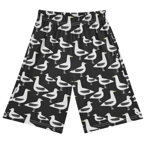Black White Bird Short Pajama Pants Bottoms Soft Sleepwear with Pockets - Main Image